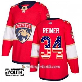 Barn Ishockey Florida Panthers Tröja James Reimer 34 Adidas 2017-2018 Röd USA Flag Fashion Authentic